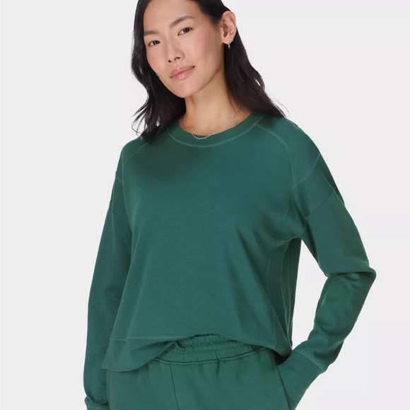Sweaty Betty After Class Crop Sweatshirt in Glade Green Organic Cotton, Size S - Picture 2 of 13